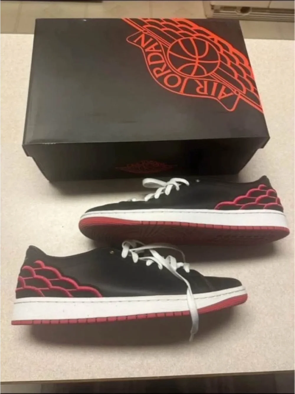 Size 12 - Air Jordan 1 Centre Court Black Red worn once men creased some